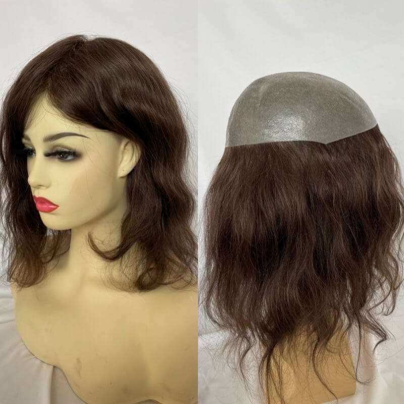 Full Skin Pu Base Long Human Hair Wigs 12 Inch for Women Natural Hairline Silky Straight Wave 8x10 #3 Medium Brown Color Women Human Hair Wigs - Image 4