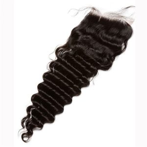 Peruvian Remy Hair Deep Wave Free Part Lace Closure 4X4 inchs Natural Color For Sale - Image 4