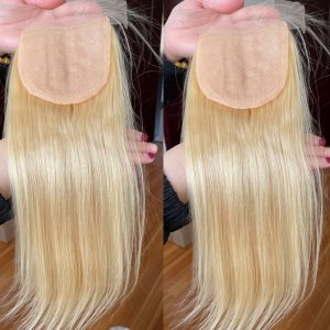 Alternative view of Silk Top Lace Closure Straight Ash Blonde Silk Base Human Hair Lace Closure with Baby Hair 4x4 Brazilian Virgin Human Hair 613#