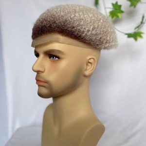 Men Toupee Human Hair Afro Curly Ombre #60 White Color Toupee for Men 8x10 inch Afro Curl Toupee for Black Men Full French Lace Hair System 360 Weave Men Toupee Hair System - Image 11