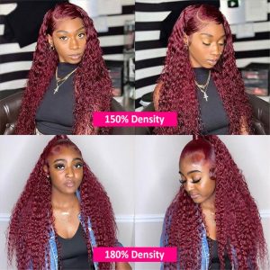 99J Burgundy Color 13X4 Hd Lace Front Wigs Pre Plucked Long Curly Virgin Human Hair Wigs - Image 5