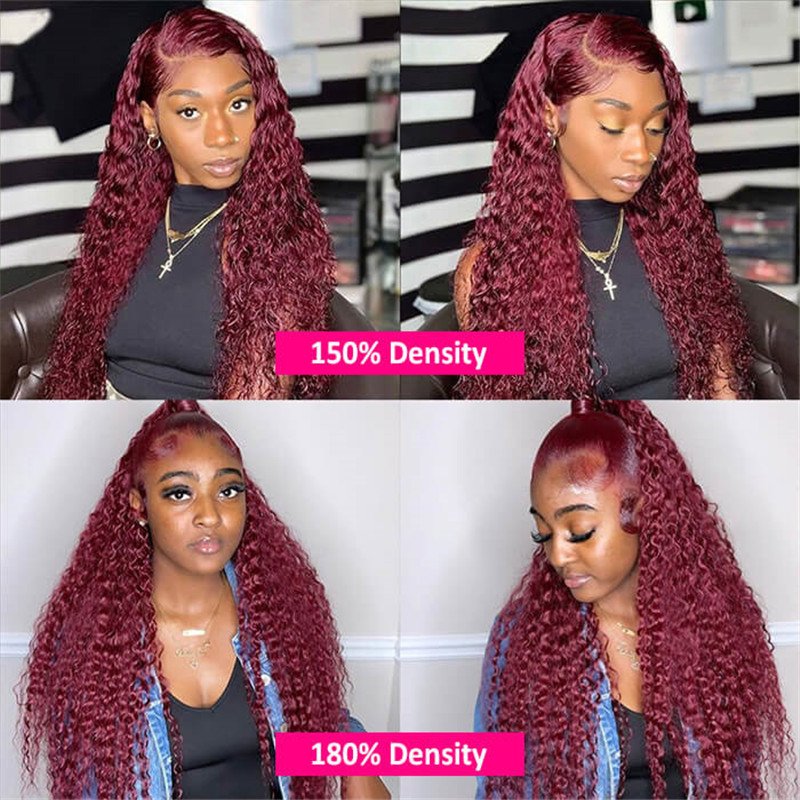 99J Burgundy Color 13X4 Hd Lace Front Wigs Pre Plucked Long Curly Virgin Human Hair Wigs - Image 5