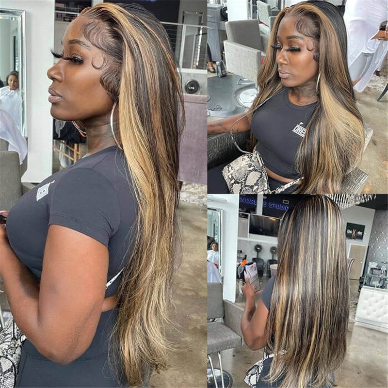 Highlight 1B/27 Straight Lace Front Wigs 150% 180% Density Human Hair For Women - Image 5