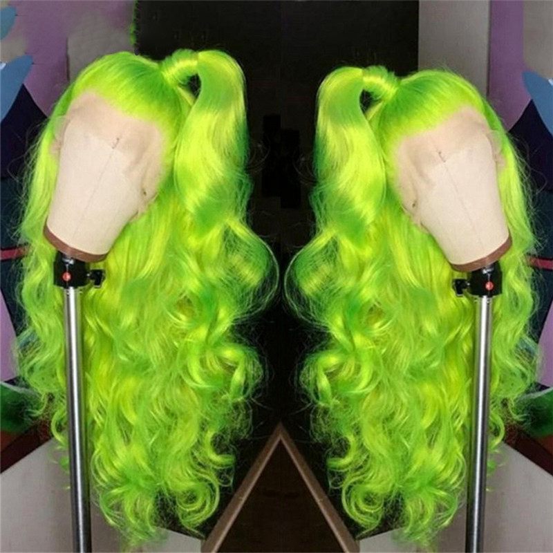 Transparent Lace Green Wig Body Wave Brazilian Hair Wigs For Women Ombre Closure Wig Green Glueless Lace Front Human Hair Wigs - Image 4