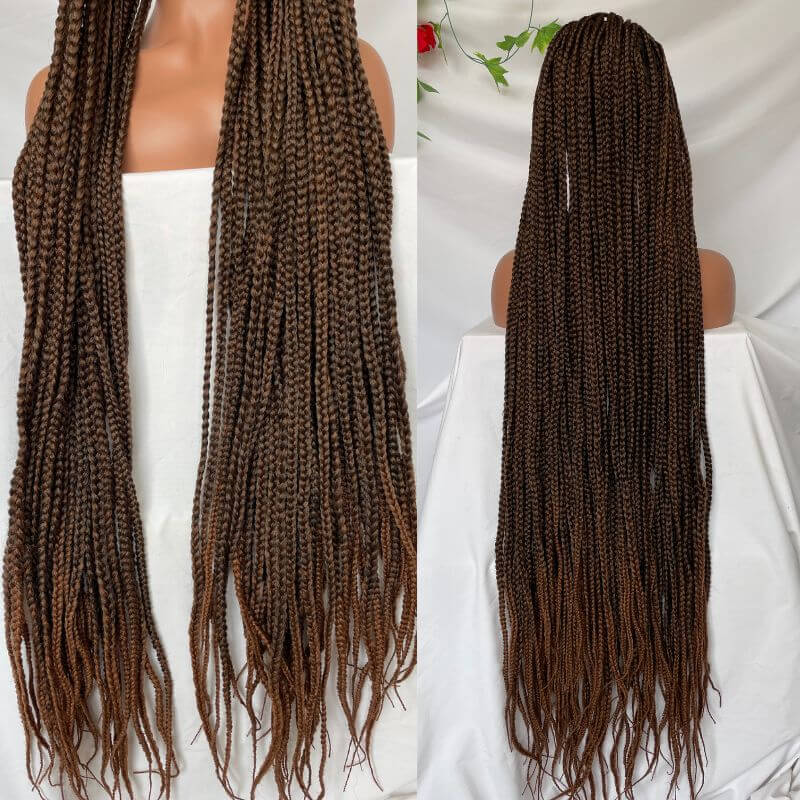 Full Lace Ombre Wigs 36 Inch double Lace Front Box Braided Wigs Knotless Lace Frontal Wig Synthetic Black Hand Braided Cornrow Braids Wigs With Baby Hair - Image 4