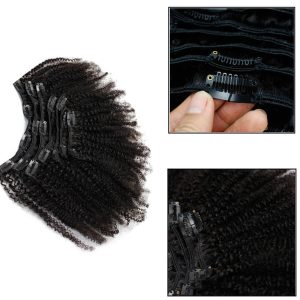 Afro Kinky Curly Clip In Human Hair Extensions Human Natural Color Hair For Women - Image 3