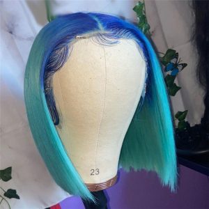 Blue Colored Short Bob Human Hair Wigs For Women Peruvian Remy Lace Front Wig Glueless Straight Blue Wig Pre Plucked - Image 2