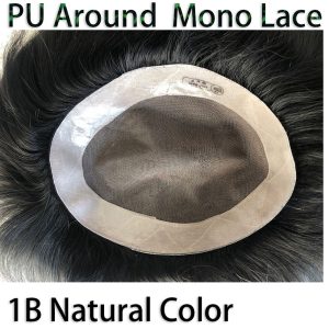 Hairpieces Replacement System For Men Swiss Lace Net With Half Pu Around Hair 100% European Remy Human Hair 10x8 - Image 10