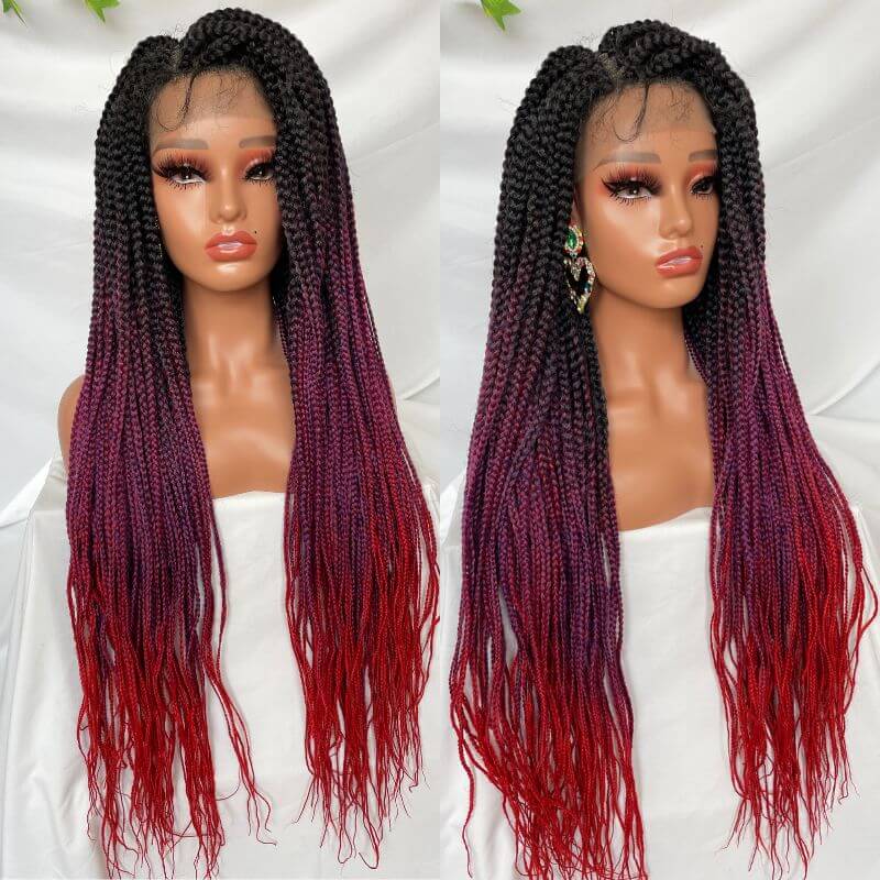 9x6 Lace Ombre Wigs 36 Inch double Lace Front Box Braided Wigs Knotless Lace Frontal Wig Synthetic Black Hand Braided Cornrow Braids Wigs With Baby Hair - Image 7