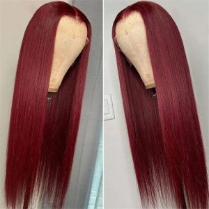 13X6 Hd Lace Front Wig Human Hair Wigs 99J Red Burgundy Pre-Plucked Remy Human Hair Deep Part Wigs - Image 3