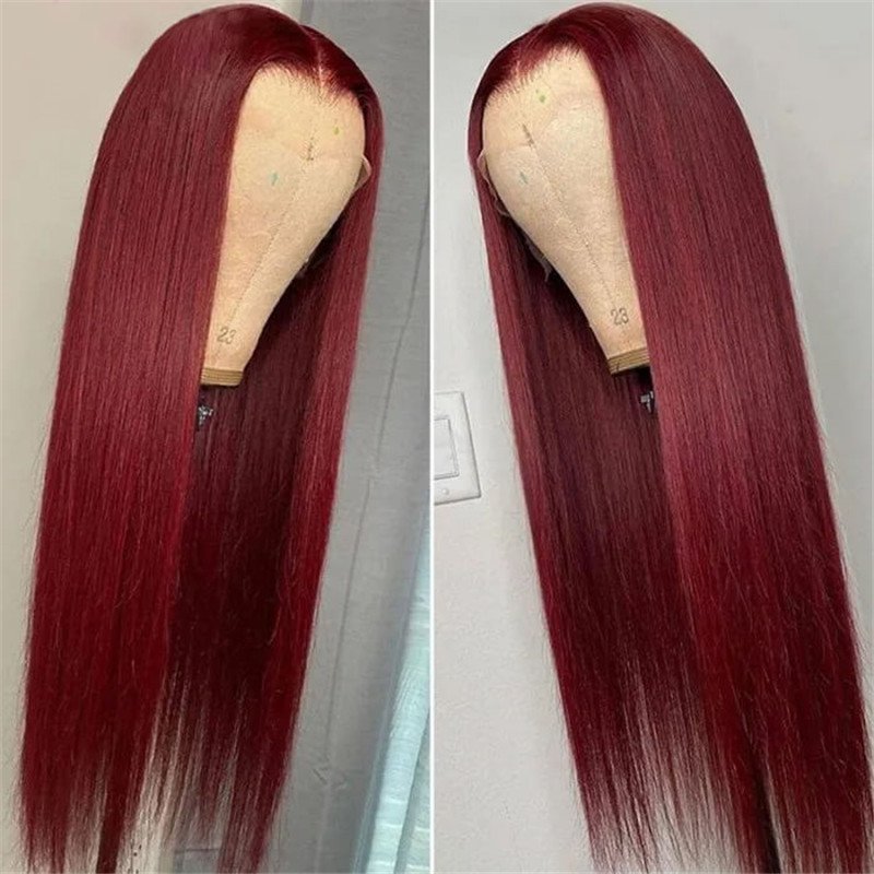 13X6 Hd Lace Front Wig Human Hair Wigs 99J Red Burgundy Pre-Plucked Remy Human Hair Deep Part Wigs - Image 3