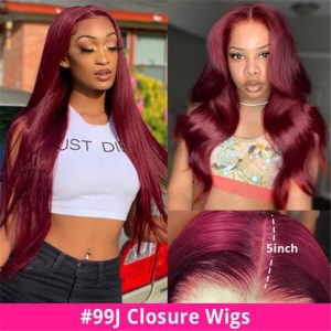 99J Straight/Body Pre Plucked 5X5 Hd Lace Closure Wigs Middle Part Human Hair Natural Hairline