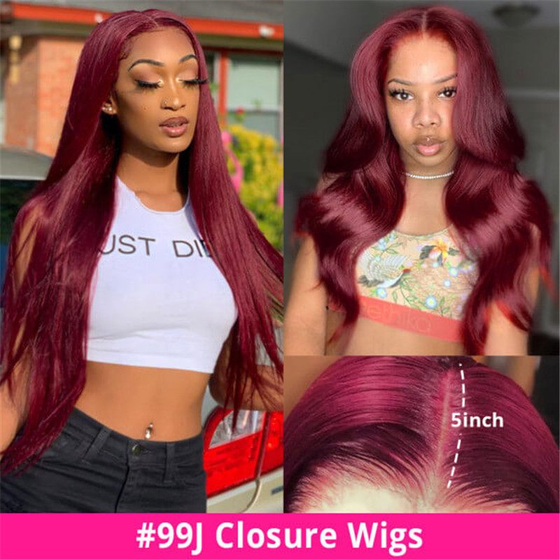 99J Straight/Body Pre Plucked 5X5 Hd Lace Closure Wigs Middle Part Human Hair Natural Hairline
