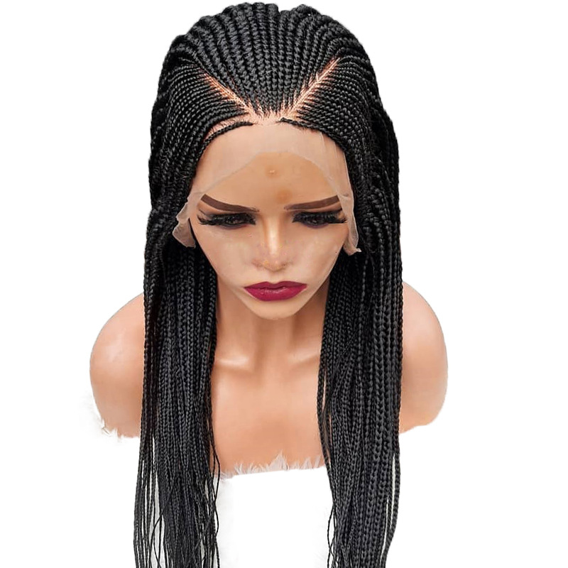 Black Braided Synthetic Lace Wigs High Temperature Fiber Hair Lace Front Wig Long Braided Box Braids Twist Wigs For Women
