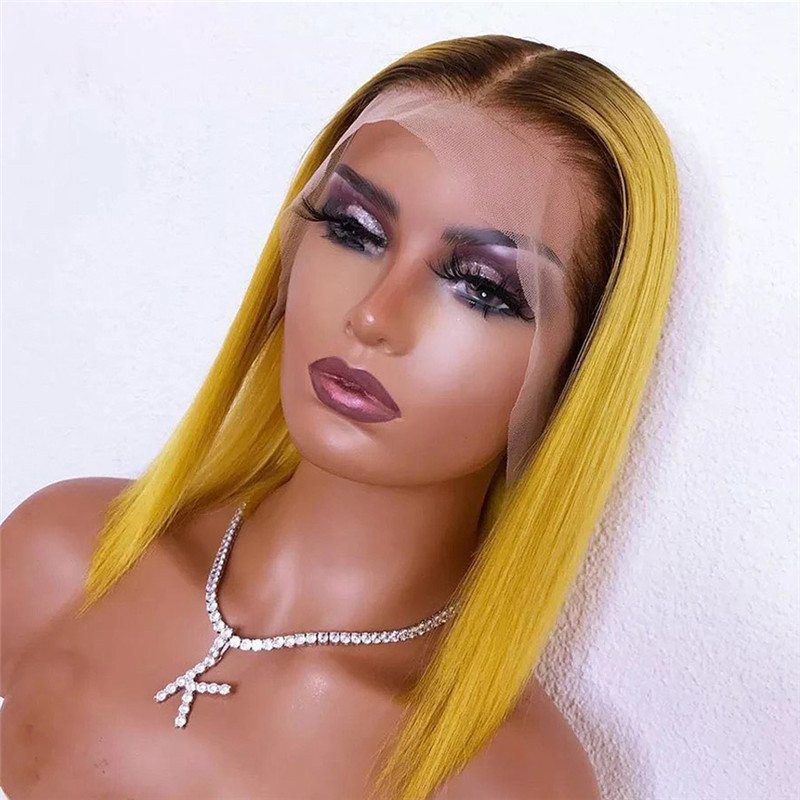 Bob Yellow Ombre Wig Brazilian Remy Transparent Lace Wigs Straight Colored Human Hair Wigs For Women Preplucked