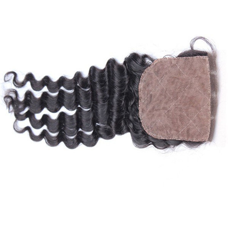Remy Hair Silk Base Lace Closure Deep Wave Brazilian Hair Piece 4x4inches Natural Color - Image 4