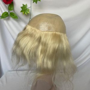 Human Hair Wigs Blonde Color Full Skin Pu Base 12 Inch For Women 8x10 613 Blonde Color Thin Skin Base Hair For Men 12 Inch - Image 3