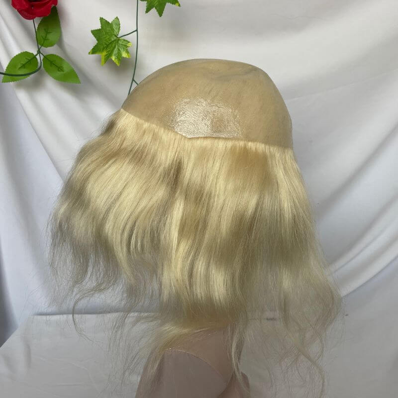 Human Hair Wigs Blonde Color Full Skin Pu Base 12 Inch For Women 8x10 613 Blonde Color Thin Skin Base Hair For Men 12 Inch - Image 3