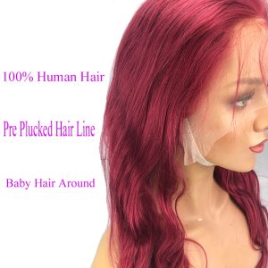 Red Color Malaysian Remy Hair Body Wave Lace Front Wig Bleached Knots 13X6 Cap Construction Human Hair Wigs 130% Density BURG Hair Color - Image 3