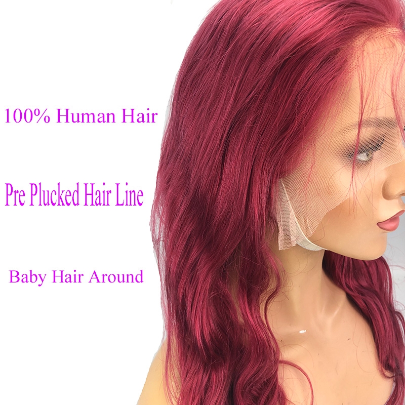 Red Color Malaysian Remy Hair Body Wave Lace Front Wig Bleached Knots 13X6 Cap Construction Human Hair Wigs 130% Density BURG Hair Color - Image 3