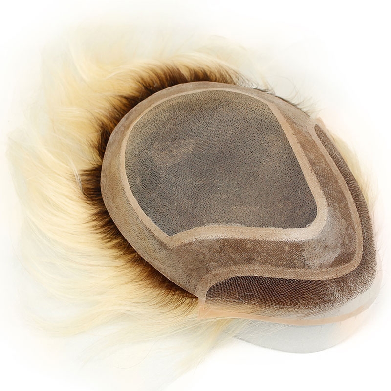 Toupee for Men with Transparent Swiss Lace with PU Around 10x8 Brazilian Human Hair Straight Hair Pieces for Men #60 Platinum Blonde - Image 3