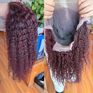 13X4 Hd Lace Front Wig Kinky Curly Cambodian Hair Wigs Dark Purple Wine Colored Human Hair Wigs Lace Glueless Wig