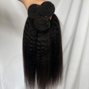 Pwigs High-quality Kinky Straight  Brazilian Human Hair Bundles Remy Kinky Straight  Hair Weft #1b Natural Black Hair Extensions (1 PC) - Image 4