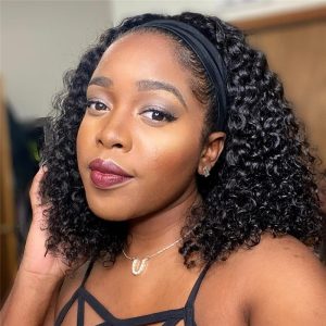 Alternative view of Headband Wigs Curly Human Hair for Black Women Glueless None Lace Front Wig Brazilian Virgin Hair Headband Wig Curly Half Wigs Human Hair