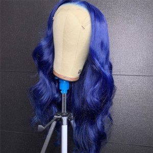 Transparent Dark Blue Body Wave Wigs For Women Pre Plucked Brazilian Lace Front Human Hair Wigs Ombre Colored Lace Part Wig - Image 2