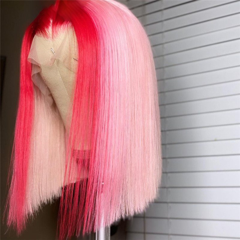 Grey Bob Lace Front Human Hair Wigs Red Pink Ombre Lace Front Wig Brazilian Blue Colored Human Hair Wigs For Women Preplucked - Image 3
