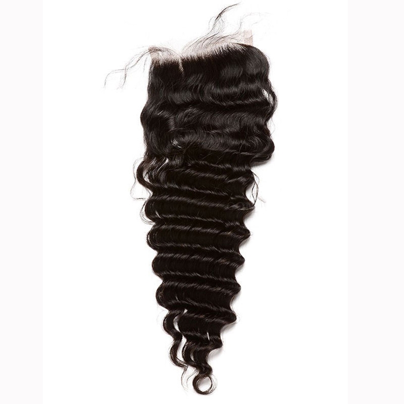 4x4 HD Lace Closure Cambodian Human Remy Hair Deep Wave Free Part Lace Closure Hair Piece 4x4 inchs Natural Color - Image 3