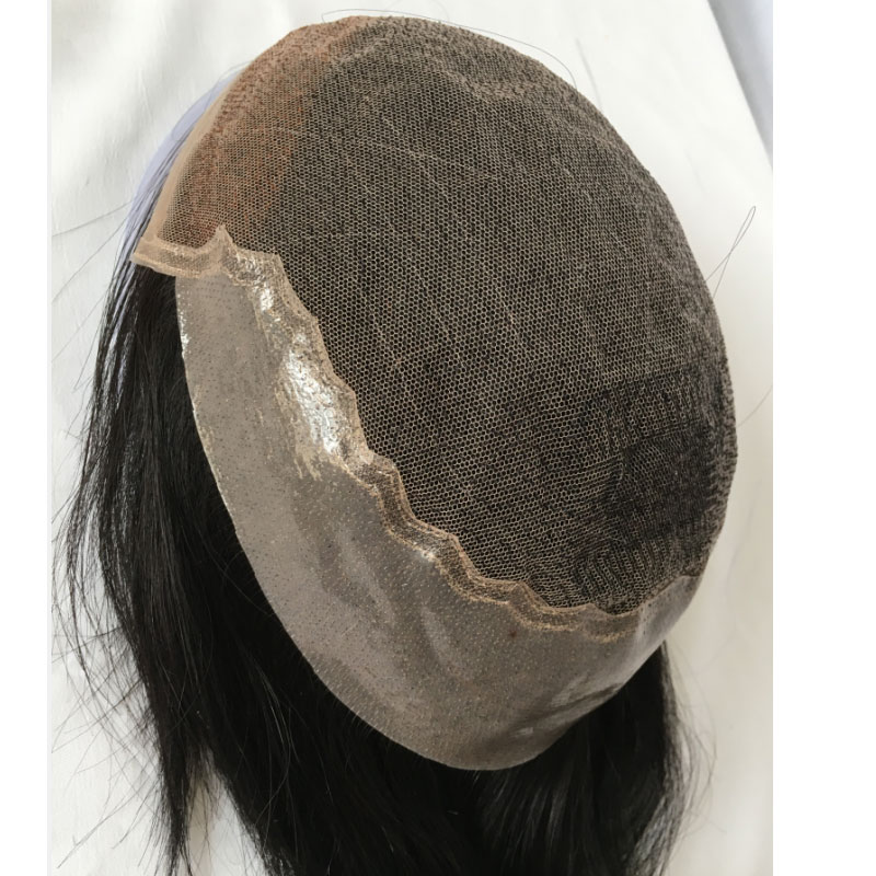 Men Toupee Q6 French Lace Base With PU Banded Easy Wear Breathable Lace Men's Human Hair Toupee Lace Base 1B Color - Image 7