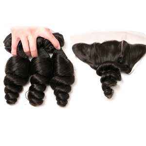 Brazilian Loose Wave Frontal with 3 Bundles Unprocessed Remy Hair Extensions Ear to Ear 13x4 Lace Closure Frontal - Image 4