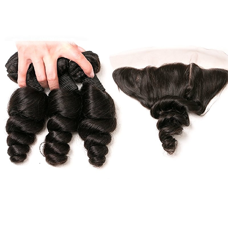 Brazilian Loose Wave Frontal with 3 Bundles Unprocessed Remy Hair Extensions Ear to Ear 13x4 Lace Closure Frontal - Image 4