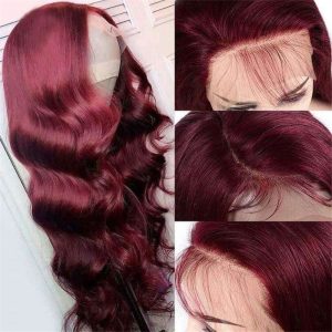 99J Straight/Body Wave 13X4 Burgundy Hd Lace Front Pre Plucked Colored Human Hair Wigs For Women - Image 7
