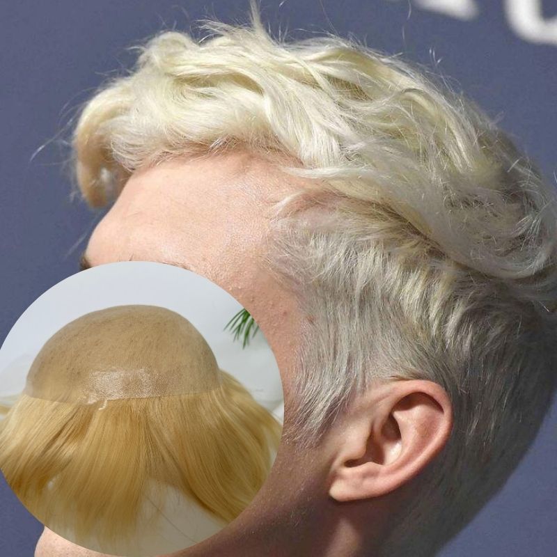 Men Wigs Human Hair Toupee Thin Skin Pu Male Wig Hair Prosthesis Men Toupee Hair 8x10inch Replacement System Remy Hair Pieces 613 Blonde