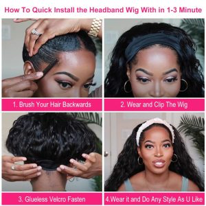 Headband Wig Human Hair Curly Headband Wigs for Black Women 150% Density Brazilian Virgin Human Hair Headband Wig Curly Headband Wig - Image 7