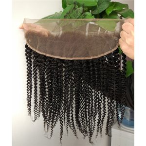 13x4 Lace Frontal Closure Kinky Curly Full Lace Front Closure Free Part Unprocessed Malaysia Human Hair Extension Ear to Ear Lace Closures Natural Color (10 inch)