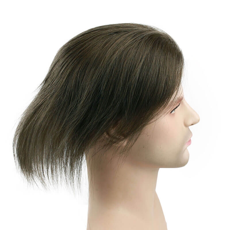 Color #6 French Lace Men Toupee For Men Mono Hair System Bleached and tiny Knots Hair Replacement - Image 6