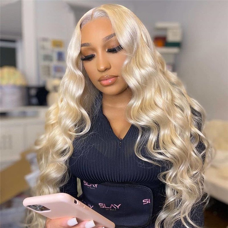 150% Density #613 Blonde Lace Front Wig Human Hair Body Wave Peruvian Hair Wigs For Women 4x4 Closure Wig Transparent Lace Wigs - Image 3