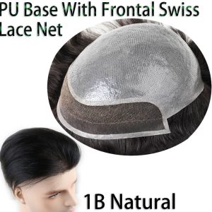 Hairpieces Replacement System For Men Swiss Lace Net With Half Pu Around Hair 100% European Remy Human Hair 10x8 - Image 26
