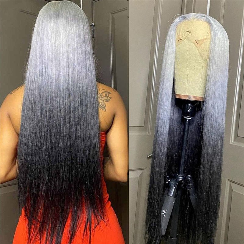 Straight Grey Human Hair Wig Ombre Colored Human Hair Wigs Brazilian Silver Grey 613 Lace Frontal Wig Human Hair Bleached Knots - Image 4
