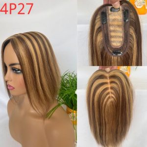 Light Brown 7x13cm Silk Base Human Hair Topper With Clips In Silk Top 100%  Cambodian Human  HairToupee for Women Hairpiece 8# - Image 17