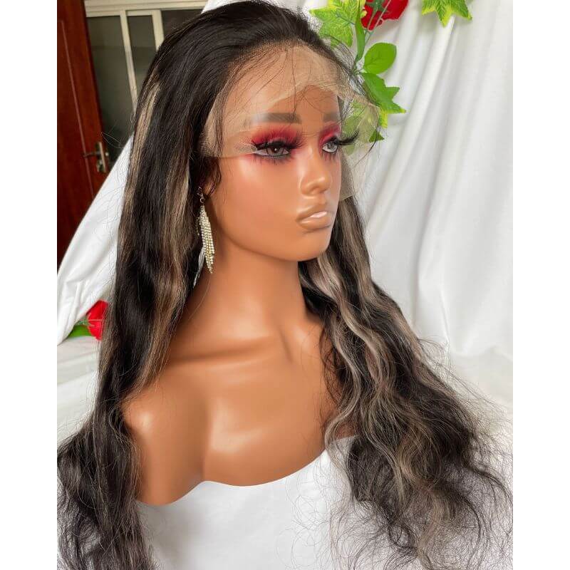 Ombre Plantium Blonde Black Body Wave Human Hair Wig Lace Front Human Hair Wigs Remy Preplucked Grey Colored Lace Front Wigs - Image 5