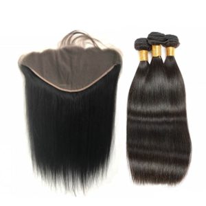 3 Bundles Hair Weave Silky Straight Hair Brazilian Lace Frontal Brazilian Remy Hair Straight Natural Color with Bleached Knots - Image 4