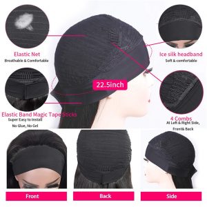 Human Hair Headband Wigs 20 Inch Straight Hair Headband Wigs for Black Women Human Hair Glueless None Lace Front Straight Headband Wigs - Image 7