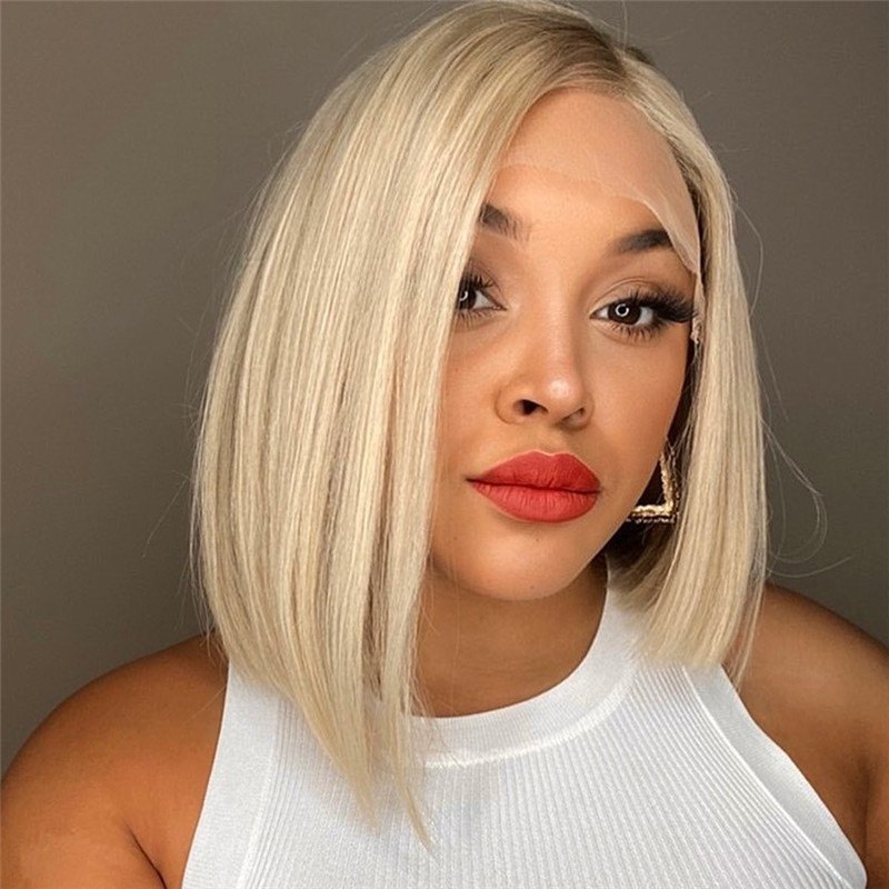 Short Bob #2/#60 Ash Blonde Lace Front Human Hair Wigs For Women Brazilian Remy Hair Bob Straight Lace Front Wig Pre Plucked - Image 2