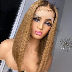 150% Density 13x4 Bob Honey Brown Lace Front Wig T4/27 Honey Blonde Wig Ombre Human Hair Wigs Brazilian Remy Lace Closure Wig - Image 2