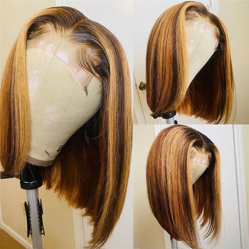 Straight Highlight Wig Short Bob Wig Honey Blonde 13x4 Lace Front Wigs For Black Women 8-16inch Bob Wig Brown Colored Wigs - Image 5