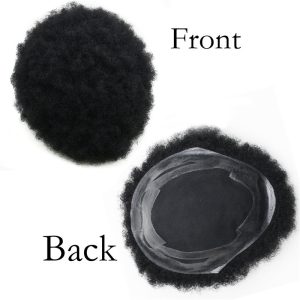 Human Hair Afro Curly Mens Toupee Hairpiece Wig Base with Hard PU Reforced Size 10x8 inch #1B Off Black - Image 4